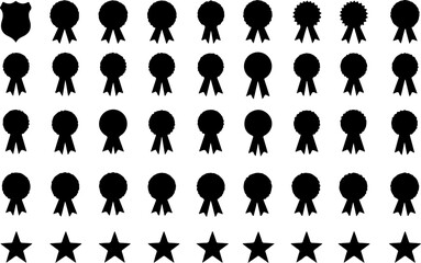 Award Badge and Star Icons Set - Black Silhouette Collection vector bundle