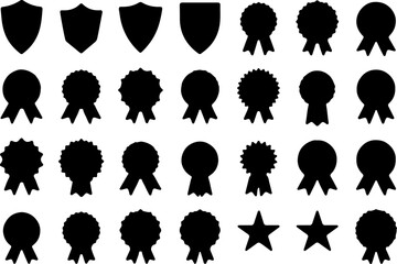 Award Badge and Star Icons Set - Black Silhouette Collection vector bundle