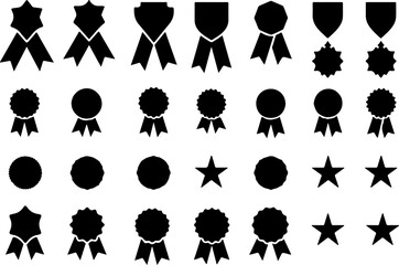 Award Badge and Star Icons Set - Black Silhouette Collection vector bundle