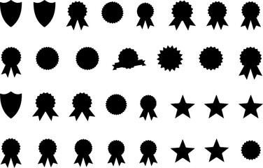 Award Badge and Star Icons Set - Black Silhouette Collection vector bundle