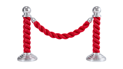 Elegant Red Rope Barrier with Chrome Poles for Event Decoration. Ai Generated Images