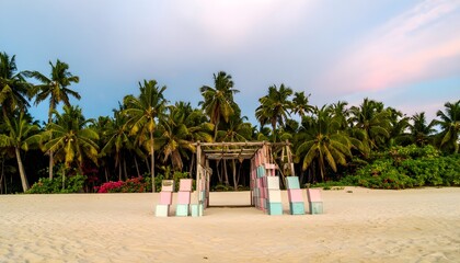 Pastel blocks on tropical beach