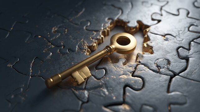 Golden Key Puzzle Background: Wealth Code, Investment Sector, and Key Information Convergence Illustration