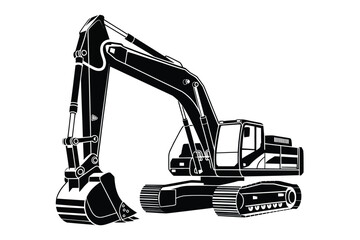 Black and White Excavator Illustration