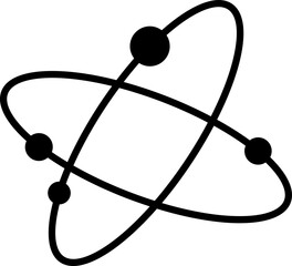 Atom structure icons. Concept of science, quantum physics, atomic structure. Black outlined atoms with orbiting electron around nucleus, isolated on transparent background. Nuclear physics symbol Atom
