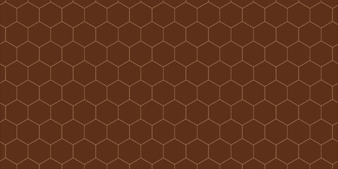 Fototapeta premium Abstract seamless hexagonal pattern with a rich brown color scheme and outlined hexagons. A single hexagon is highlighted in blue, adding visual interest