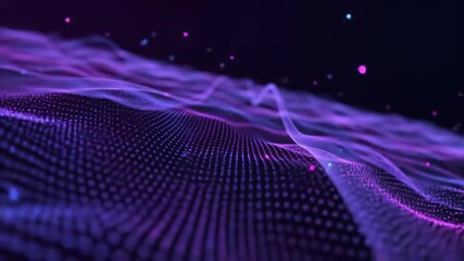 Animated neon digital wave landscape: glowing dots, mesh, and ribbons in motion, deep tech ambiance, 8s - Powered by Adobe