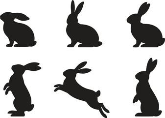 Rabbit silhouettes in different poses. Bunny, animal, wildlife, pet vector illustration
