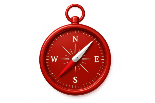 Red compass pointing north with transparent background, perfect for travel and exploration concepts
