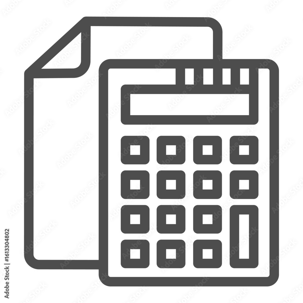 Poster calculator and sheet of paper line icon, bookkeeping, cost calculation concept, data estimation sign