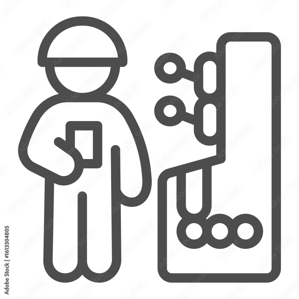 Aufkleber man, worker at control panel with levers line icon, manufacturing concept, factory operator sign on 