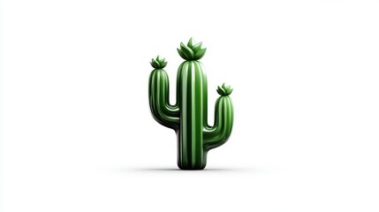 Simple green cactus clipart with flower buds and thick arms, minimalist style for logos or icons