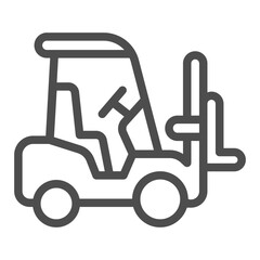 Forklift, warehouse truck line icon, manufacturing logistic concept, lifting vehicle, transporting sign on white background, outline style icon for mobile and web design. Vector graphics.