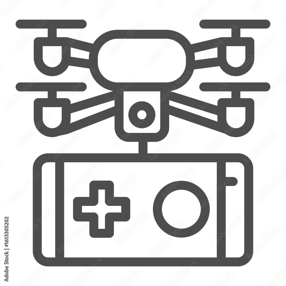 Poster smartphone with joystick and drone line icon, smart device concept, quadcopter and phone gamepad sig