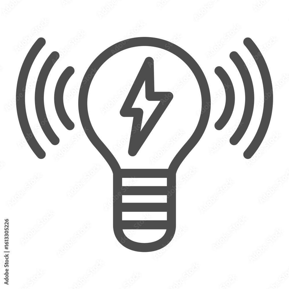 Poster electric light bulb with lightning, wireless signal line icon, smart device concept, lightbulb sign 