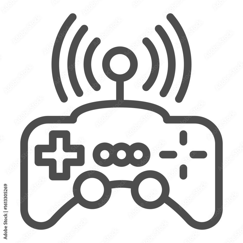 Poster wireless signal and joystick with antenna line icon, smart game device concept, gamepad controller s