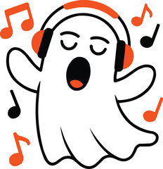 Singing Ghost with Headphones and Music  Vector Illustration
