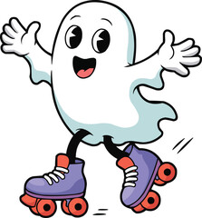 Playful Ghost on Roller Skates Halloween Vector

