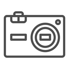 Obraz premium Ordinary digital camera line icon, portable photo electronics concept, photocamera sign on white background, outline style icon for mobile and web design. Vector graphics.