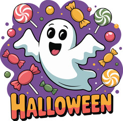 Cute Ghost with Halloween Candies

