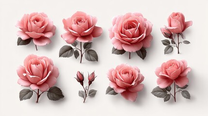 Watercolor style rose clipart with lush blooms and subtle color gradients, ideal for wedding stationery