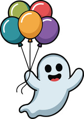 Happy Cartoon Ghost Holding Balloons

