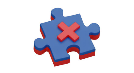 Fototapeta premium Red cross mark on blue jigsaw puzzle piece concept problem solving