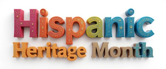 A colorful text Hispanic design on white background. National hispanic heritage month festival, Latin america culture, tradition and art.
