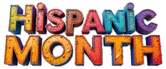 A colorful text Hispanic design on white background. National hispanic heritage month festival, Latin america culture, tradition and art.
