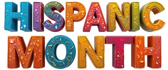 A colorful text Hispanic design on white background. National hispanic heritage month festival, Latin america culture, tradition and art.
