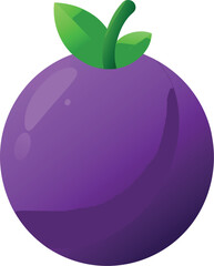 Vector art of a vibrant purple plum with a green leaf, isolated on white background, a sweet and juicy treat