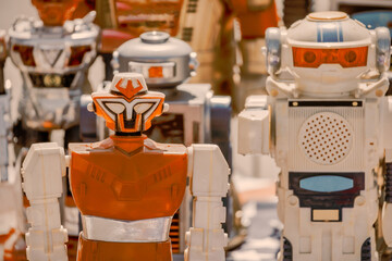 Retro styled image of colorful tin toy robots