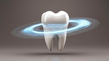 A stylized tooth surrounded by a glowing halo, representing dental health concepts.