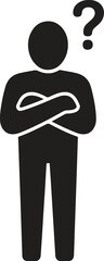 Confused person icon with question mark. Uncertainty, doubt, thinking vector illustration