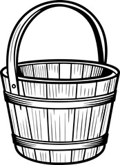 Wooden bucket with handle classic rustic container, vintage farm tool for carrying water or gardening