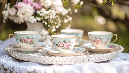 Tea cups collection in vintage style