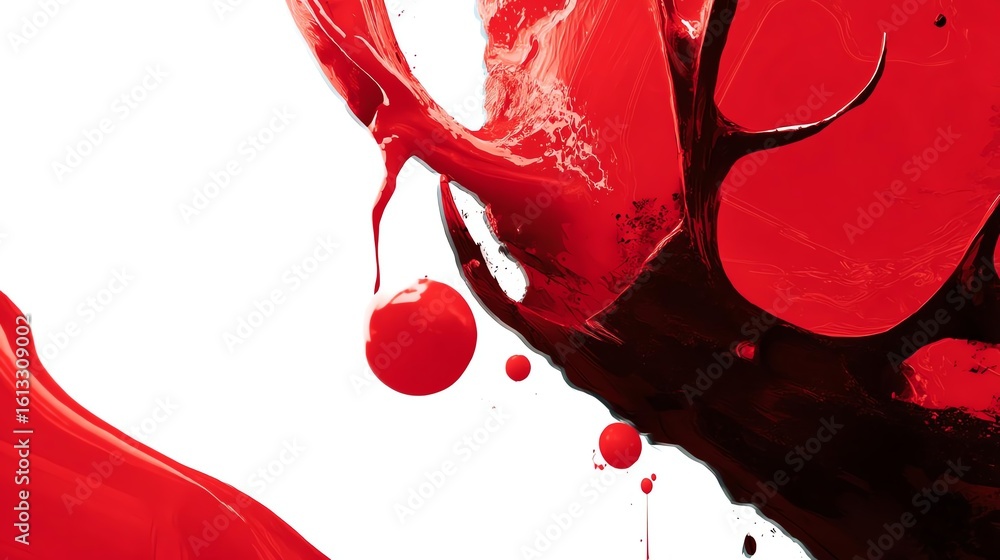 Poster abstract red paint splash with dark accents creating a dramatic visual effect.