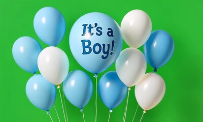 Blue and White Balloons Baby Boy Gender Reveal on Green Screen for Chromakey Video Projects