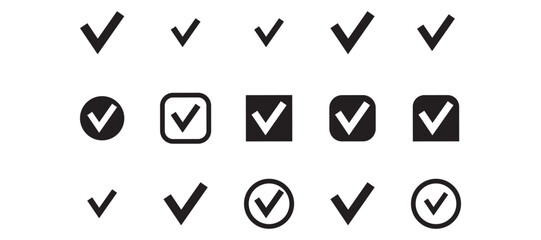 Check Icon set. Check box button. Vector Check mark symbol. Black bold Sign. Right Check design. OK Sign symbol. 