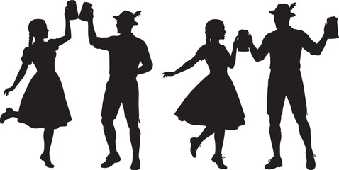 Couple dancing in traditional german clothing silhouette