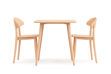 Minimalist dining set: Square table and two chairs crafted from light-toned wood, simple, clean design for a modern space, inviting and functional.