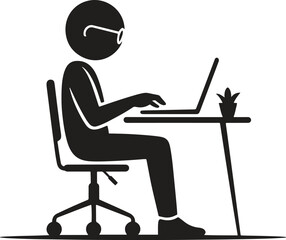 Office Worker Using Laptop Icon - Minimalist Design Vector