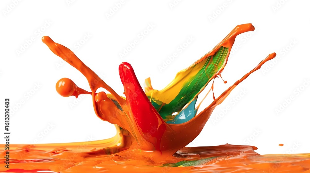 Poster vibrant splash of colorful paints creating an energetic and dynamic visual effect.