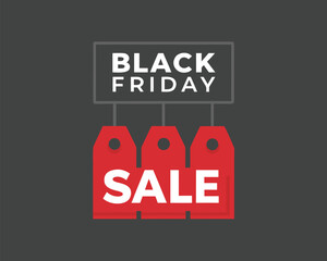 White black friday text on gray background with red sale tags below