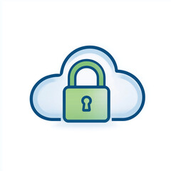 Green padlock is centered on blue cloud, symbolizing secure cloud storage and data protection. design is simple and modern, conveying sense of safety and reliability