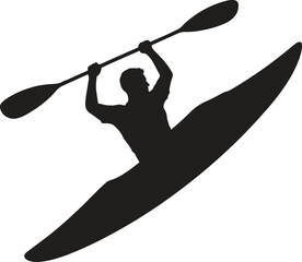 Kayaking Man Silhouette Icon - Adventure and Water Sports Vector