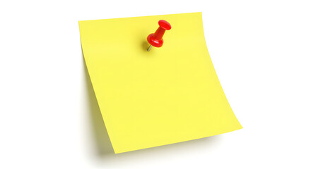 Yellow Sticky Note with Red Pushpin Angled and Detailed