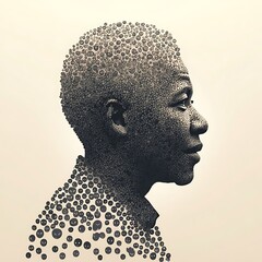 Stylized Profile Portrait with Dot Art Technique on Neutral Background