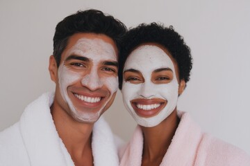Couple Applying Face Masks Together at Bathroom Sink with Gentle Light