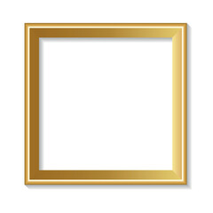 Golden Frame, Square Picture Frame Vector Illustration with Shadow Isolated on White Background